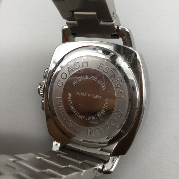Coach Boyfriend Watch Women 35mm Silver Tone Bling Logo Dial New Battery 6" - Picture 10 of 13